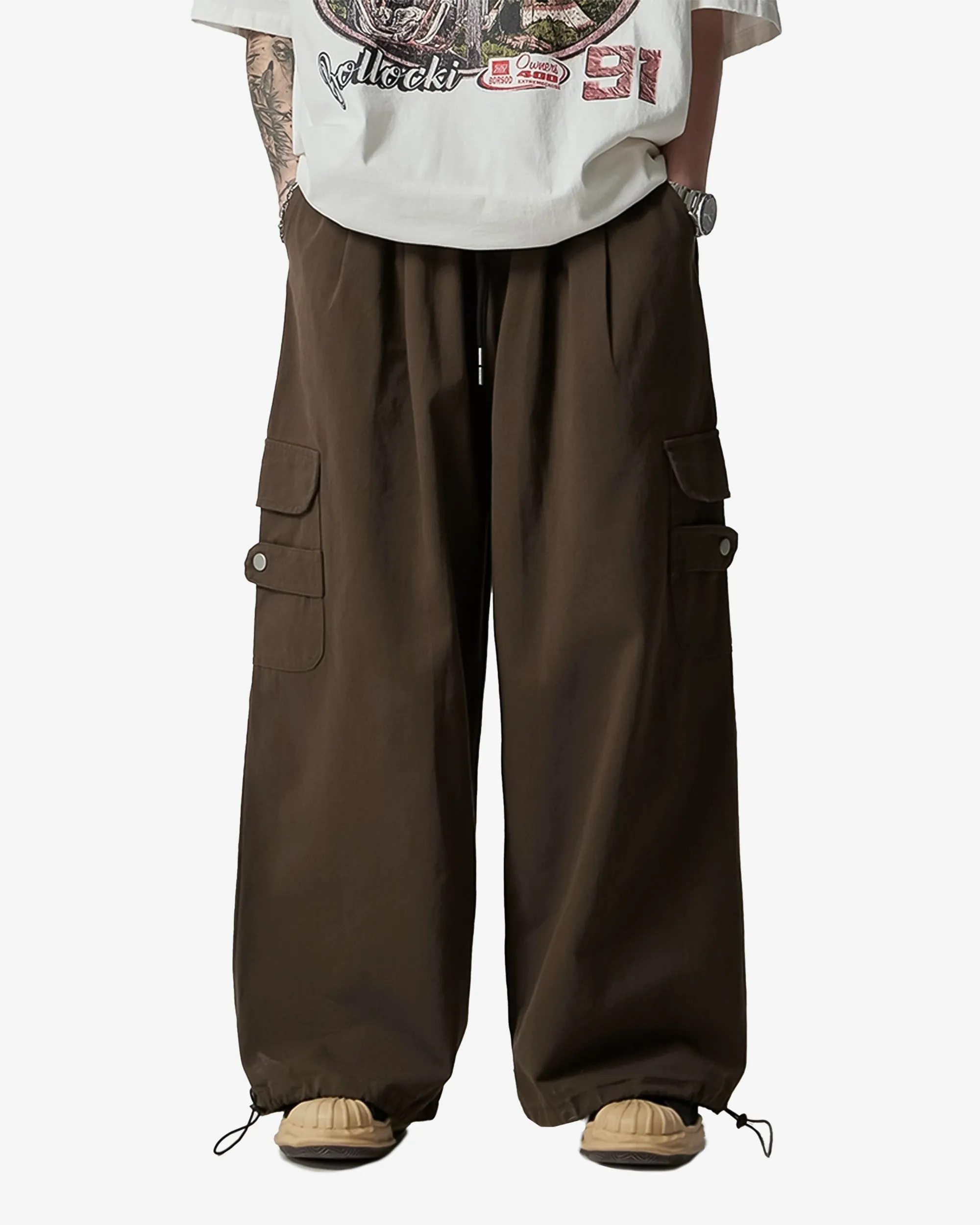 Ultra Wide Straight Fit Cuffed Cargo Pants