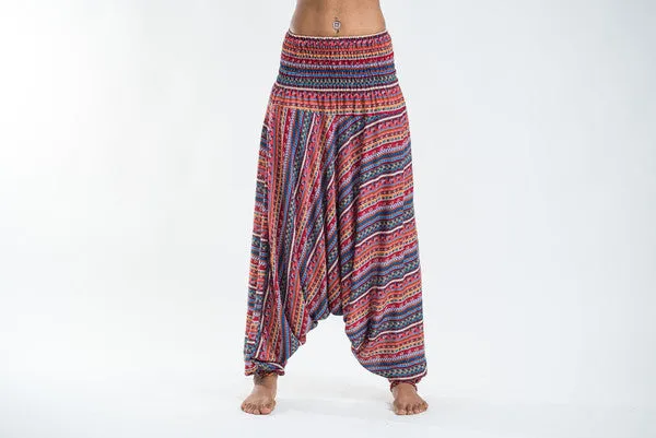 Unisex Aztec Stripes Drop Crotch Jumpsuit Harem Pants in Peach