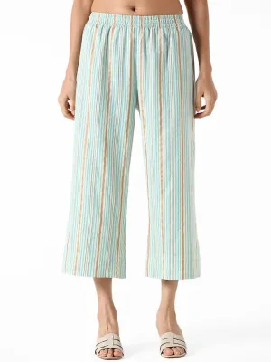 Utsa Light Blue Striped Straight Pants