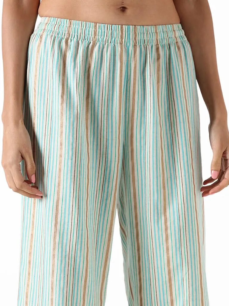 Utsa Light Blue Striped Straight Pants