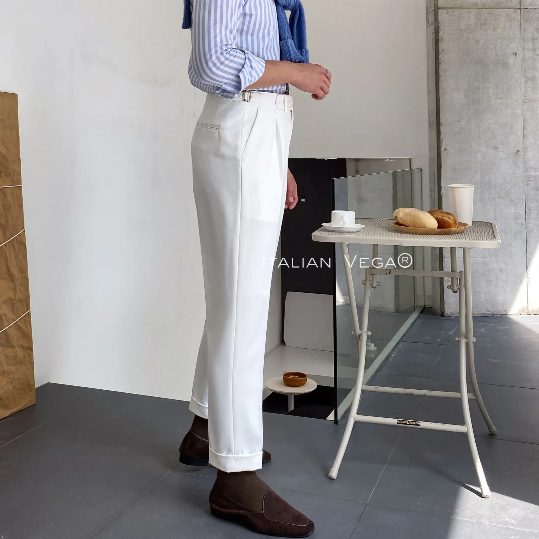 White Italian Elegant Gurkha Trousers by Italian Vega®