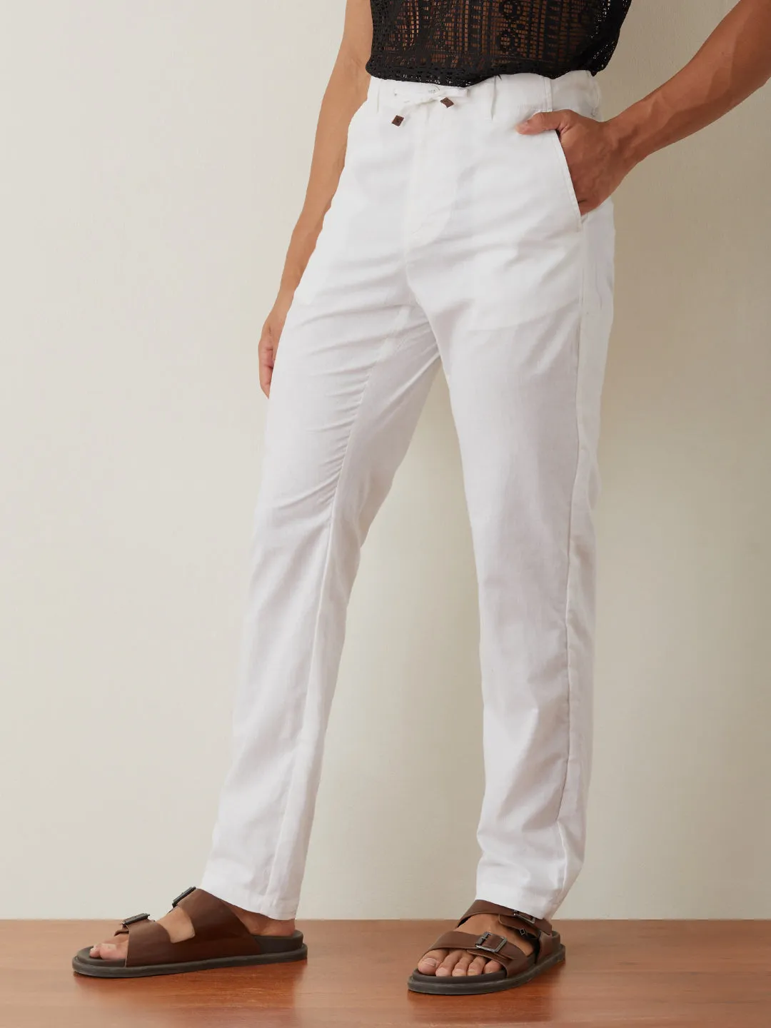 White Plain Loose  Pants