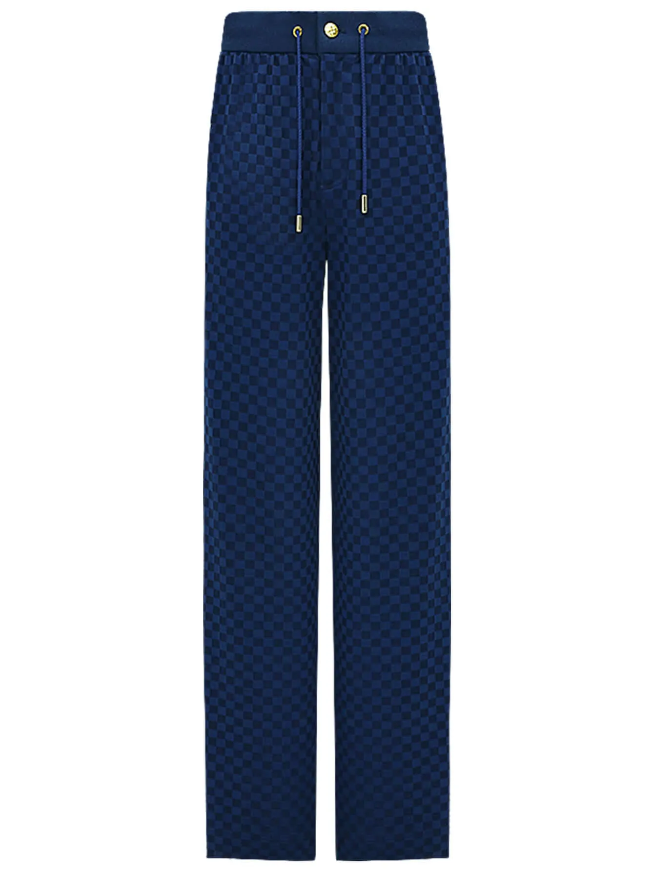 Wide Leg Checked Blue Knitted Pants